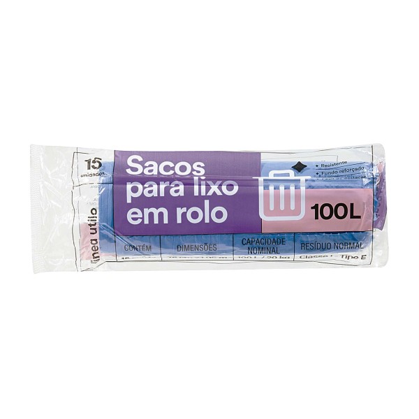 Encontraproduto.com.br - Sacos para Lixo em Rolo Azul Linea Utilo 100 Litros 15 unidades