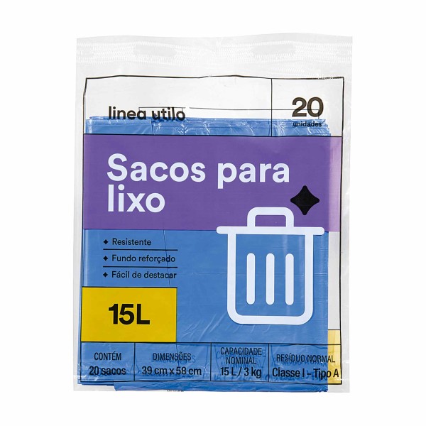 Encontraproduto.com.br - Sacos para Lixo Azul Linea Utilo 15 Litros 20 unidades