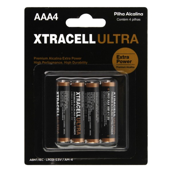 Pilha Alcalina Palito AAA com 4 unidades - Xtracell