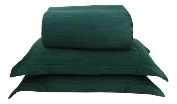 Encontraproduto.com.br - Kit Colcha King Verde Veludo - Acasa
