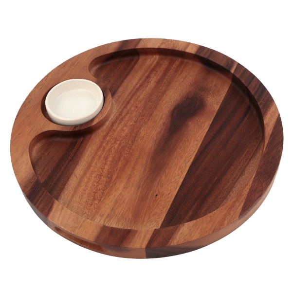 Encontraproduto.com.br - Tábua Redonda com Molheira Acácia 40cm - ACASA