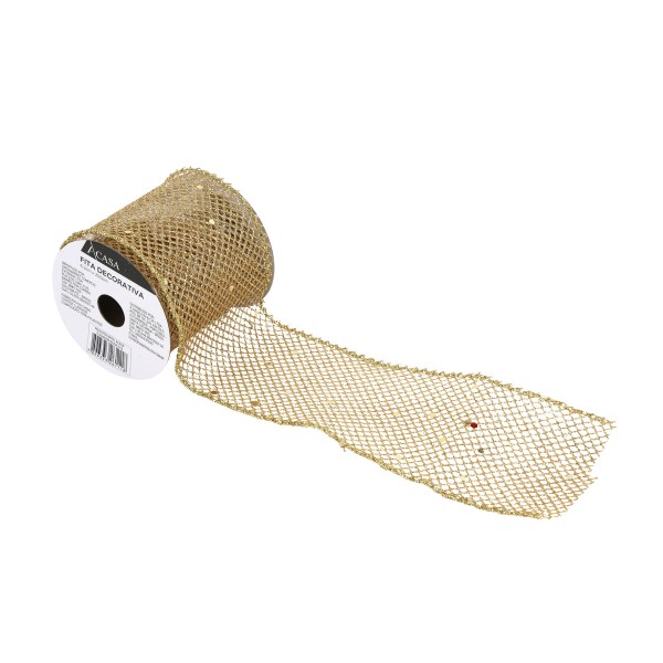 Rolo de Fita ACASA Natal Branco e Dourado 6,3cm x 2m