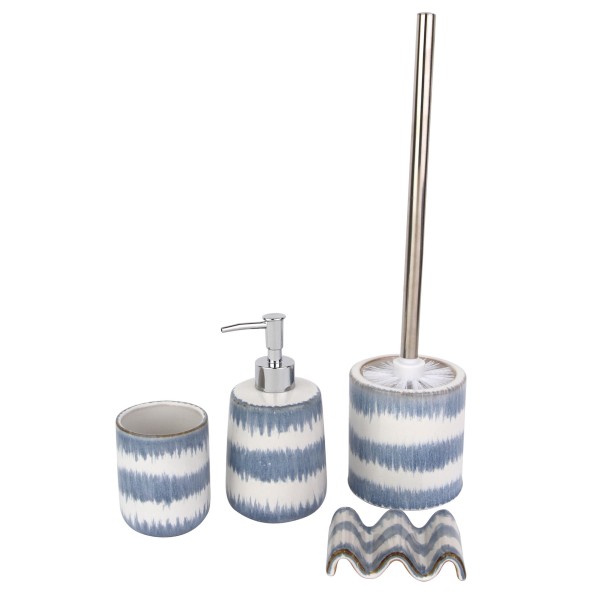 Encontraproduto.com.br - Porta Sabonete Liquido Cerâmica Off white e Azul - ACASA