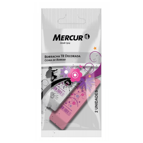 Encontraproduto.com.br - Kit Com 2 Borrachas Rosa E Branca Decoradas Mercur