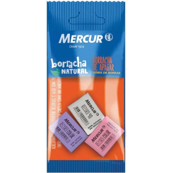 Encontraproduto.com.br - Borracha Escolar Mercur Record Collor 3 Peças