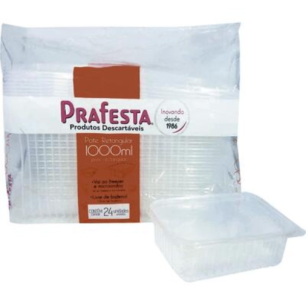 Encontraproduto.com.br - Pote Retângular Com Tampa 1000ML 24 Unidades 8321 PRAFESTA