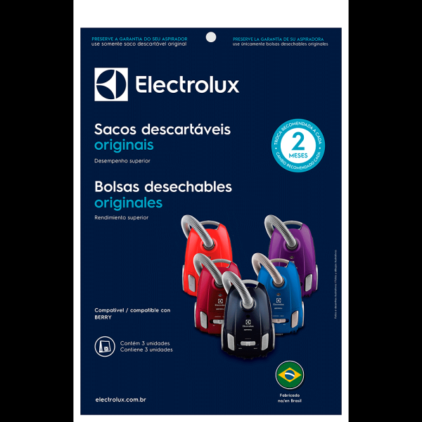 Kit c/ 3 Sacos Descartáveis p/ Aspiradores de Pó Modelos: Berry Electrolux (SBEBE)