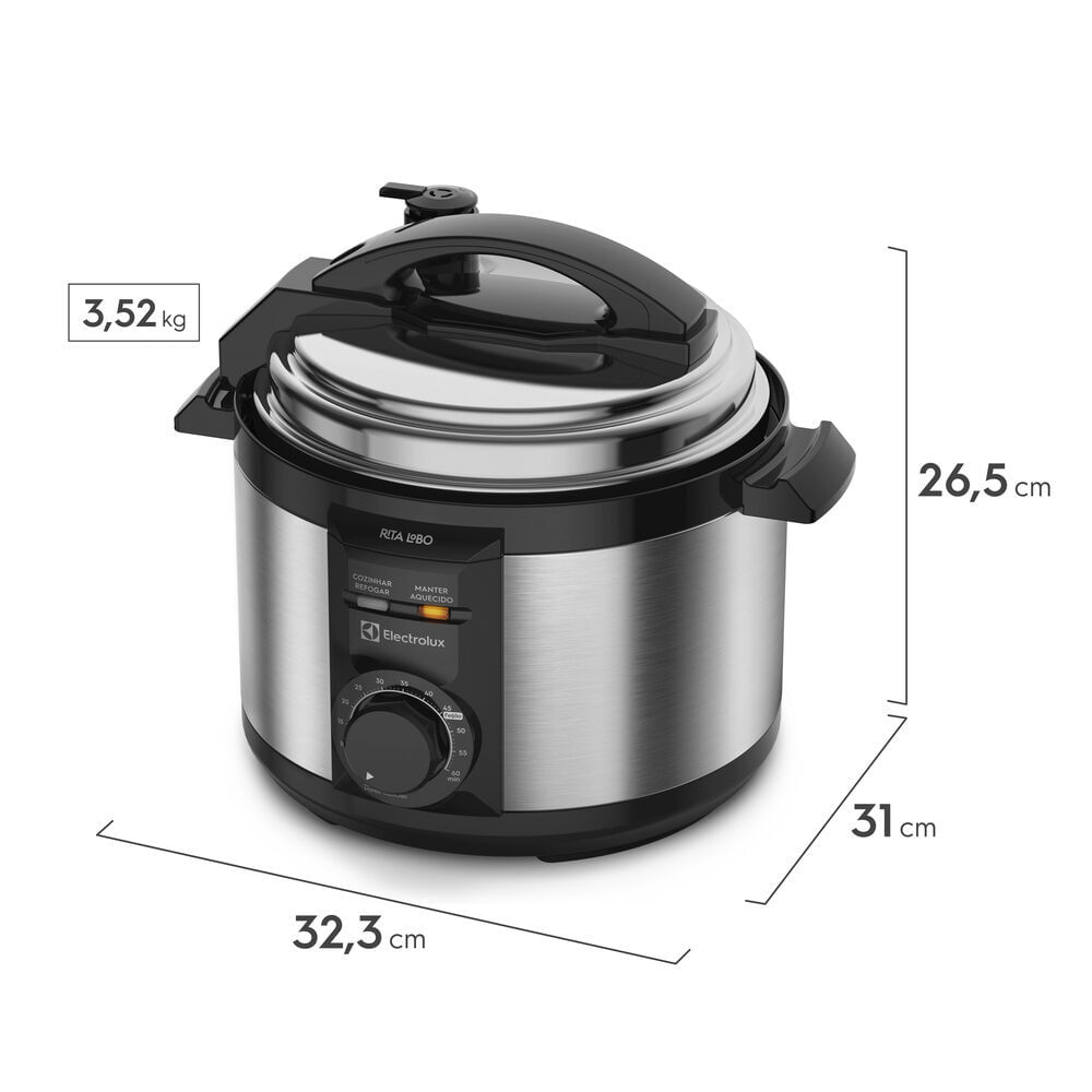 Encontraproduto.com.br - Panela de Pressão Electrolux 3L Elétrica PCE15 Inox Preto 127V