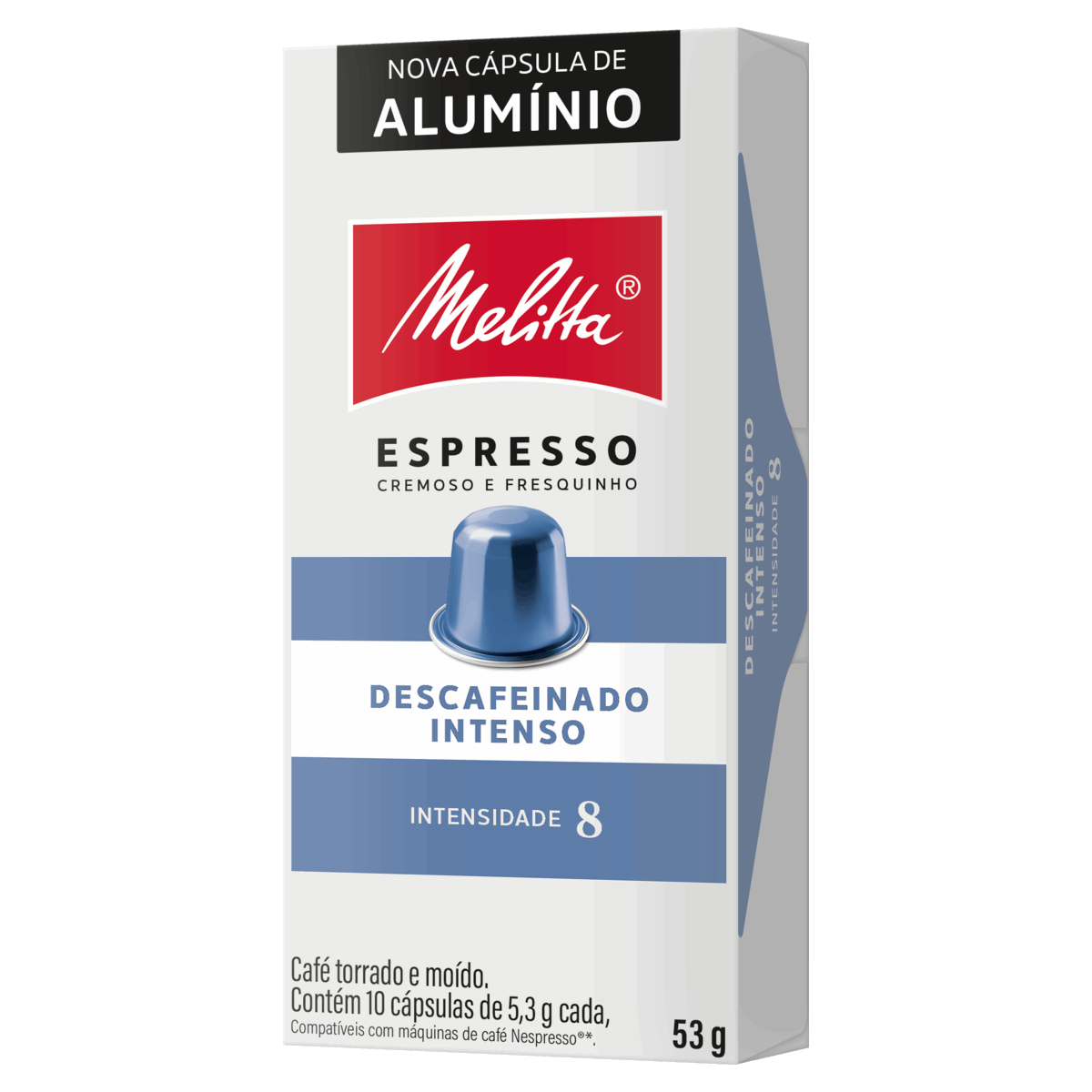 Encontraproduto.com.br - Café MELITTA Espresso Descafeinado Intenso Intensidade 8 Compatíveis com Máquinas Nespresso com 10 Cápsulas 53g
