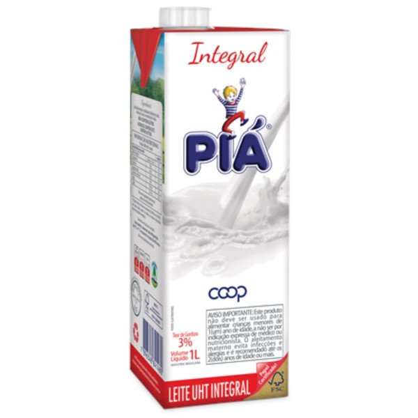 Encontraproduto.com.br - Pack Leite UHT Integral Piá Caixa com Tampa 12 Unidades 1l Cada