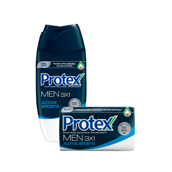 Encontraproduto.com.br - Kit Presente para Homem Protex Men Active Sports Sabonete Líquido 250ml + Active Sports Sabonete Barra 85g