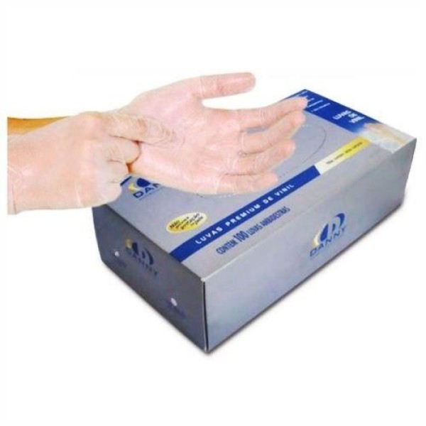 Encontraproduto.com.br - Luvas descartáveis Danny Maxvinil cor transparente tamanho  M de vinil com pó x 100 unidades 