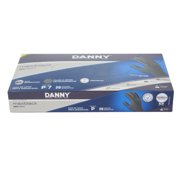 Encontraproduto.com.br - Luva Danny Latex Natural Maxiblack Tamanho 7/p Preto C/20un