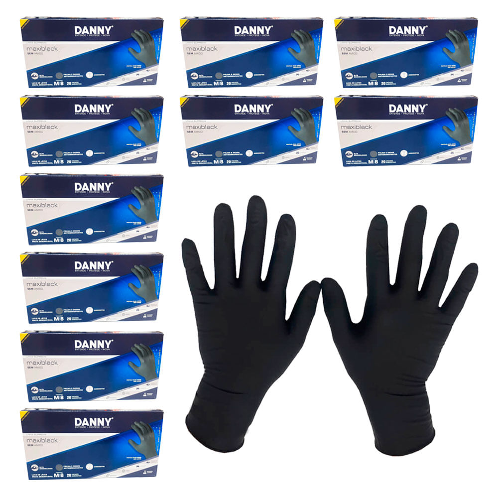 Encontraproduto.com.br - Luva de Latex Danny Maxiblack 8/m Kit 10 Caixas com 20UN