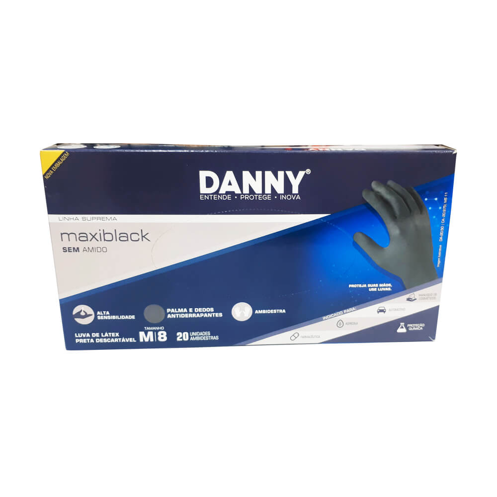 Encontraproduto.com.br - Luva de Latex Danny Maxiblack 8/m Kit 10 Caixas com 20UN