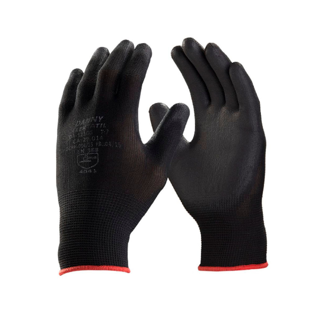 Encontraproduto.com.br - Luva de Nylon Palma Poliuretano Preta Flextactil DA12100PT - DANNY
