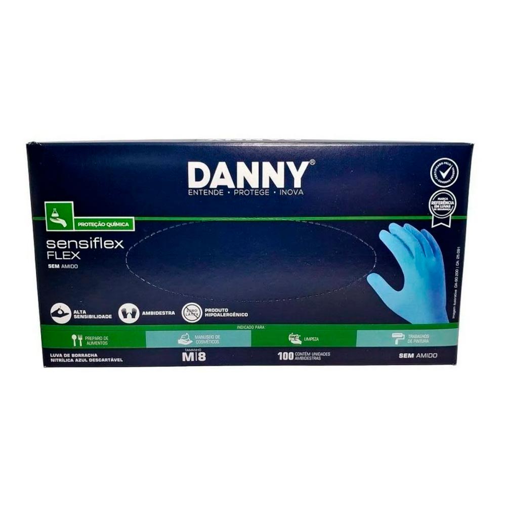 Encontraproduto.com.br - Caixa de Luvas Nitrílicas Azul Sensiflex sem Talco com 100 peças - DANNY