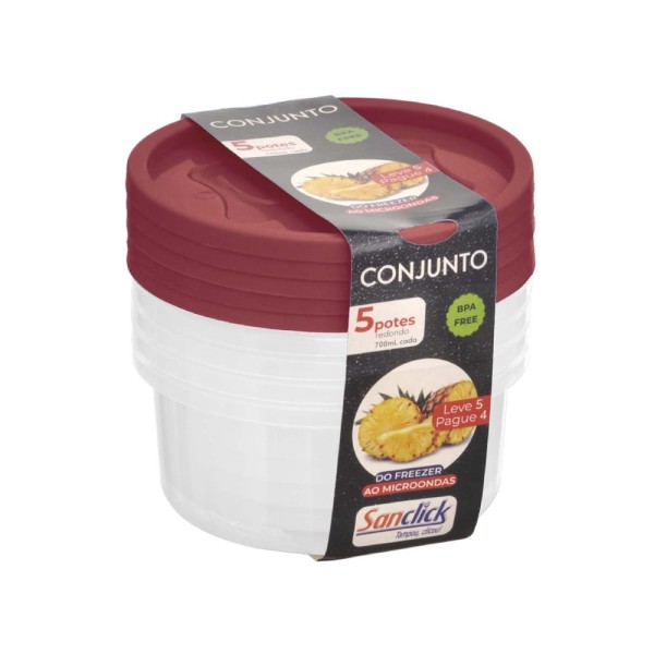 Encontraproduto.com.br - Conjunto de Potes Santana Redondo L5P4 700ml 5407 c/ 5 Unid