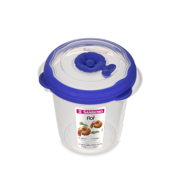 Encontraproduto.com.br - Pote Plástico Redondo Hermético Azul 480ml Flor Sanremo