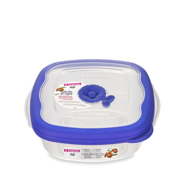 Encontraproduto.com.br - Pote Plástico Quadrado Hermético Azul 920ml Flor Sanremo