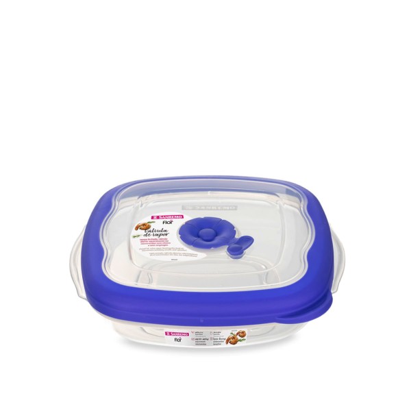 Encontraproduto.com.br - Pote Sanduíche Plástico Quadrado Hermético Azul 664ml Flor Sanremo