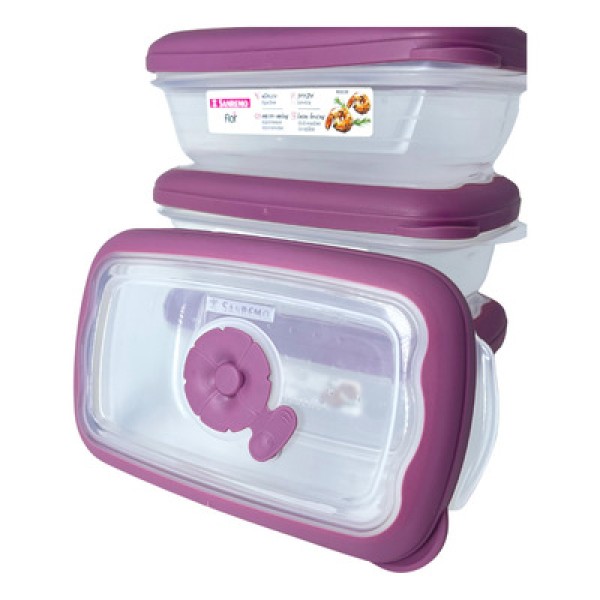 Encontraproduto.com.br - Pote Plástico Retangular Hermético Azul 430ml Flor Sanremo