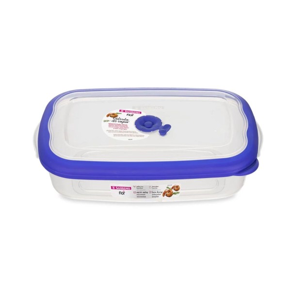 Encontraproduto.com.br - Pote Plástico Retangular Hermético Azul 430ml Flor Sanremo