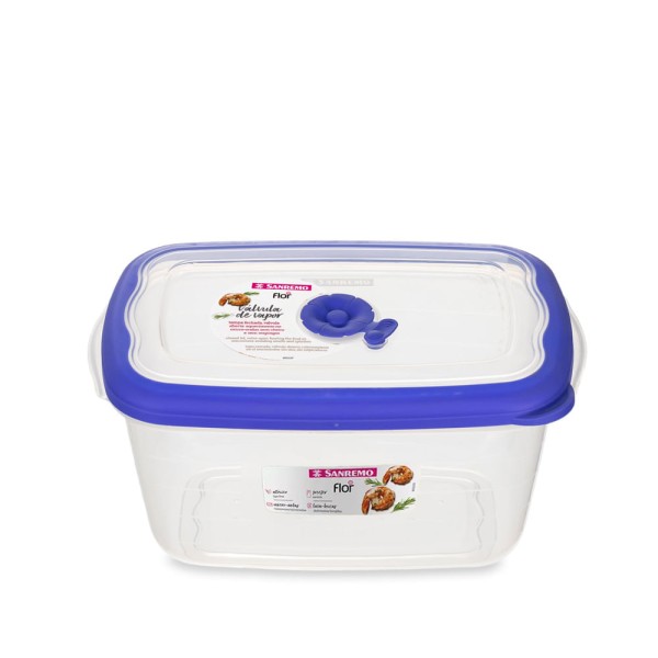 Encontraproduto.com.br - Pote Plástico Retangular Hermético Azul 2,3L Flor Sanremo