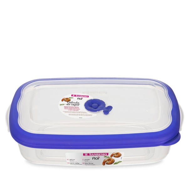 Encontraproduto.com.br - Pote Plástico Retangular Hermético Azul 2,4L Flor Sanremo