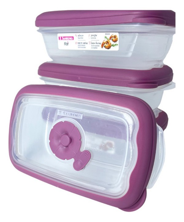 Encontraproduto.com.br - Pote Plástico Retangular Hermético Açaí 430ml Flor Sanremo