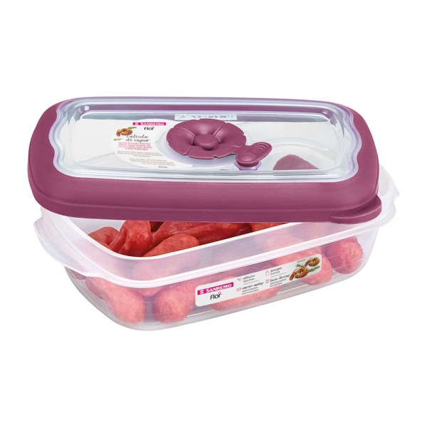 Encontraproduto.com.br - Pote Plástico Retangular Hermético Açaí 430ml Flor Sanremo