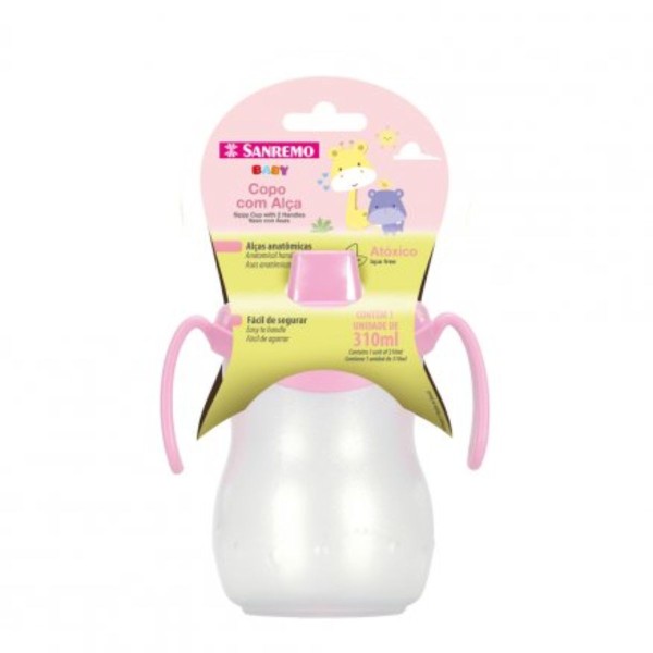 Encontraproduto.com.br - Copo Infantil com Bico e Alça Atóxico Rosa Baby Sanremo 310ml