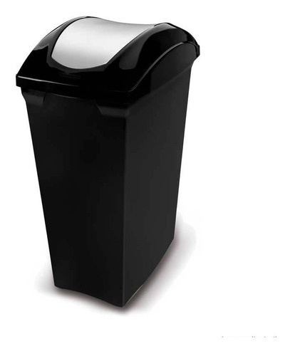 Lixeira Plástica com Tampa Basculante Preta/Prata 40L Casablanca Sanremo