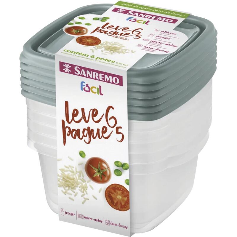 Encontraproduto.com.br - Conjunto Leve 6 Pague 5 Potes Plásticos 800ml Fácil Sanremo