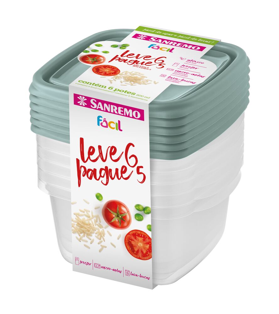 Encontraproduto.com.br - Conjunto Leve 6 Pague 5 Potes Plásticos 800ml Fácil Sanremo