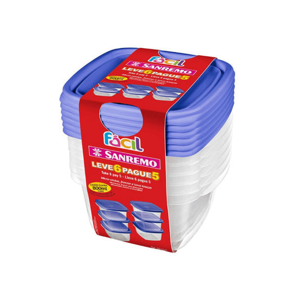 Encontraproduto.com.br - Conjunto Leve 6 Pague 5 Potes Plásticos 800ml Fácil Sanremo