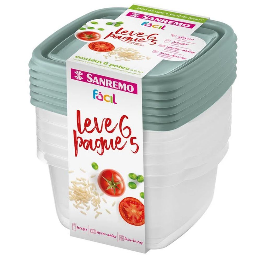 Encontraproduto.com.br - Conjunto Leve 6 Pague 5 Potes Plásticos 800ml Fácil Sanremo