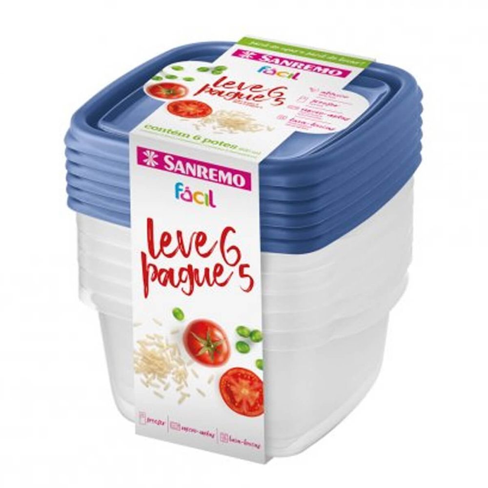 Encontraproduto.com.br - Conjunto Leve 6 Pague 5 Potes Plásticos 800ml Fácil Sanremo