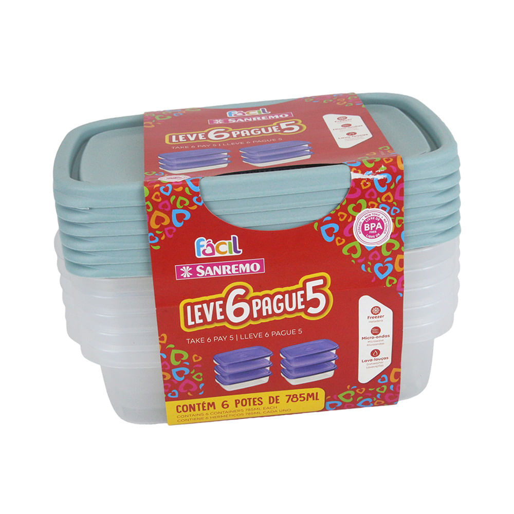 Encontraproduto.com.br - Conjunto de Potes Plásticos Fácil Verde 785ml 3pçs - Sanremo