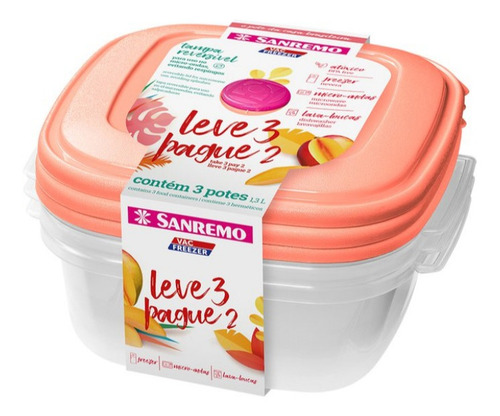 Encontraproduto.com.br - Conjunto de Potes Leve 3 Pague 2 Cores Sortidas Sanremo