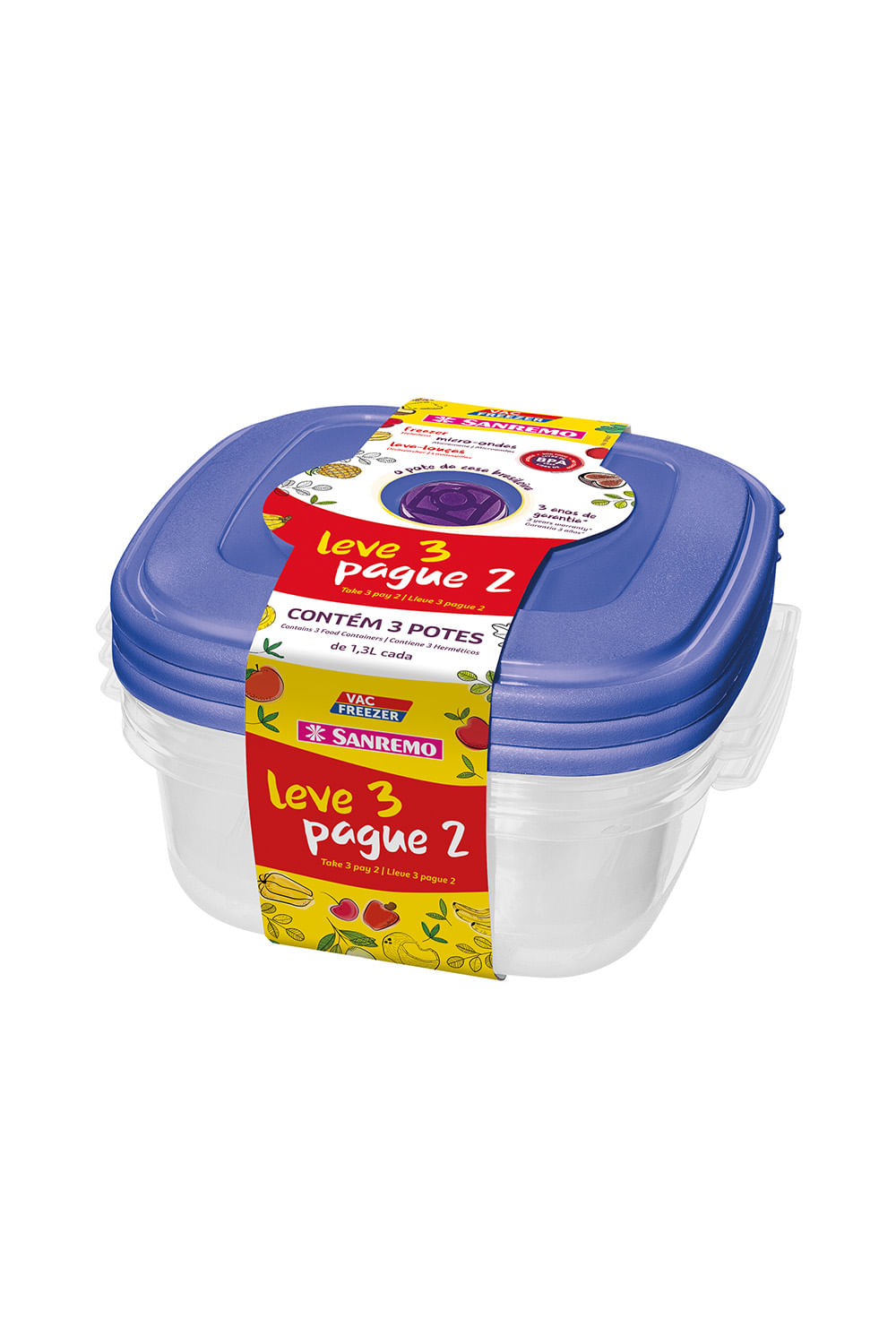 Encontraproduto.com.br - Conjunto de Potes Leve 3 Pague 2 Cores Sortidas Sanremo