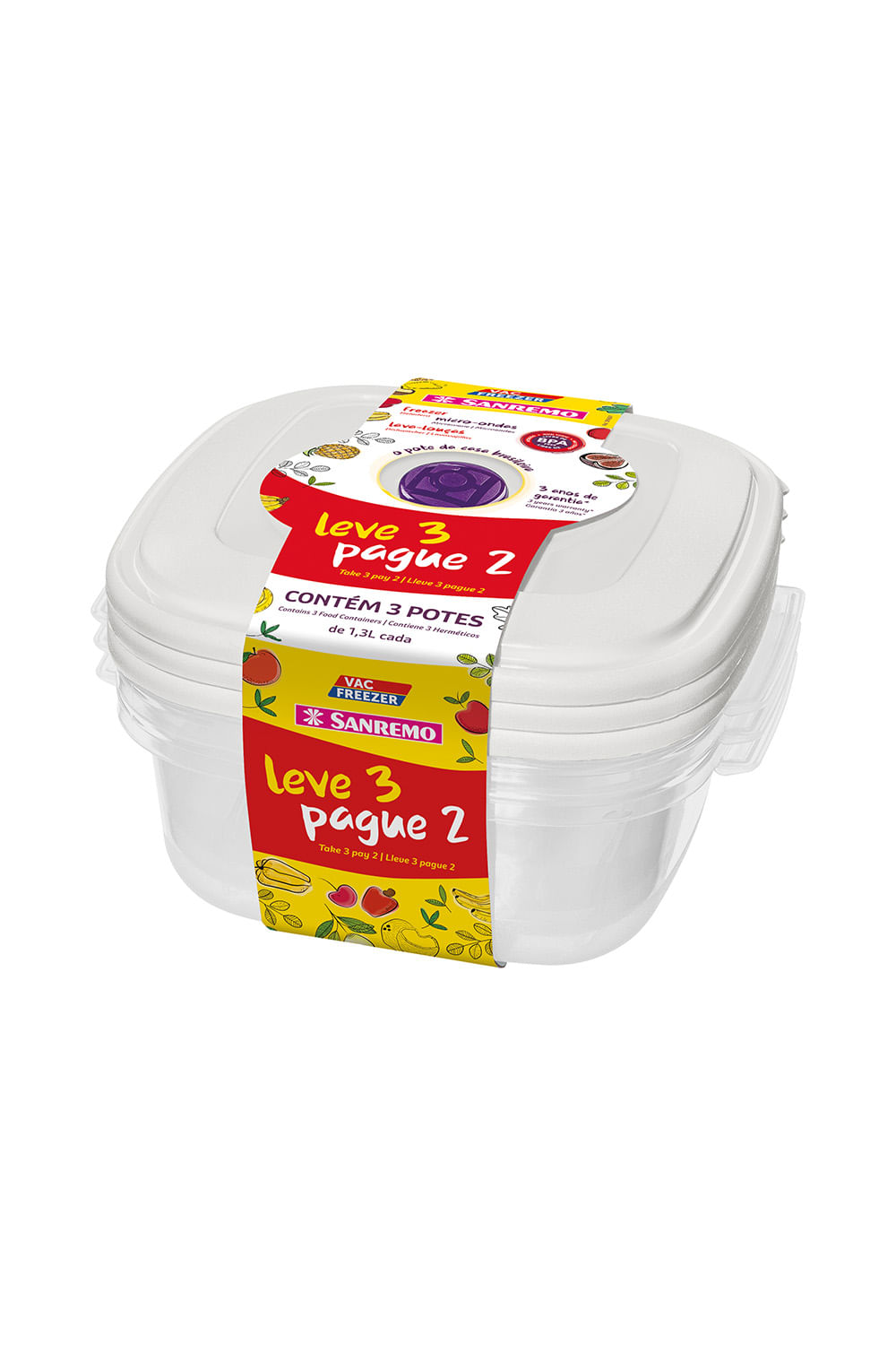 Encontraproduto.com.br - Conjunto de Potes Leve 3 Pague 2 Cores Sortidas Sanremo