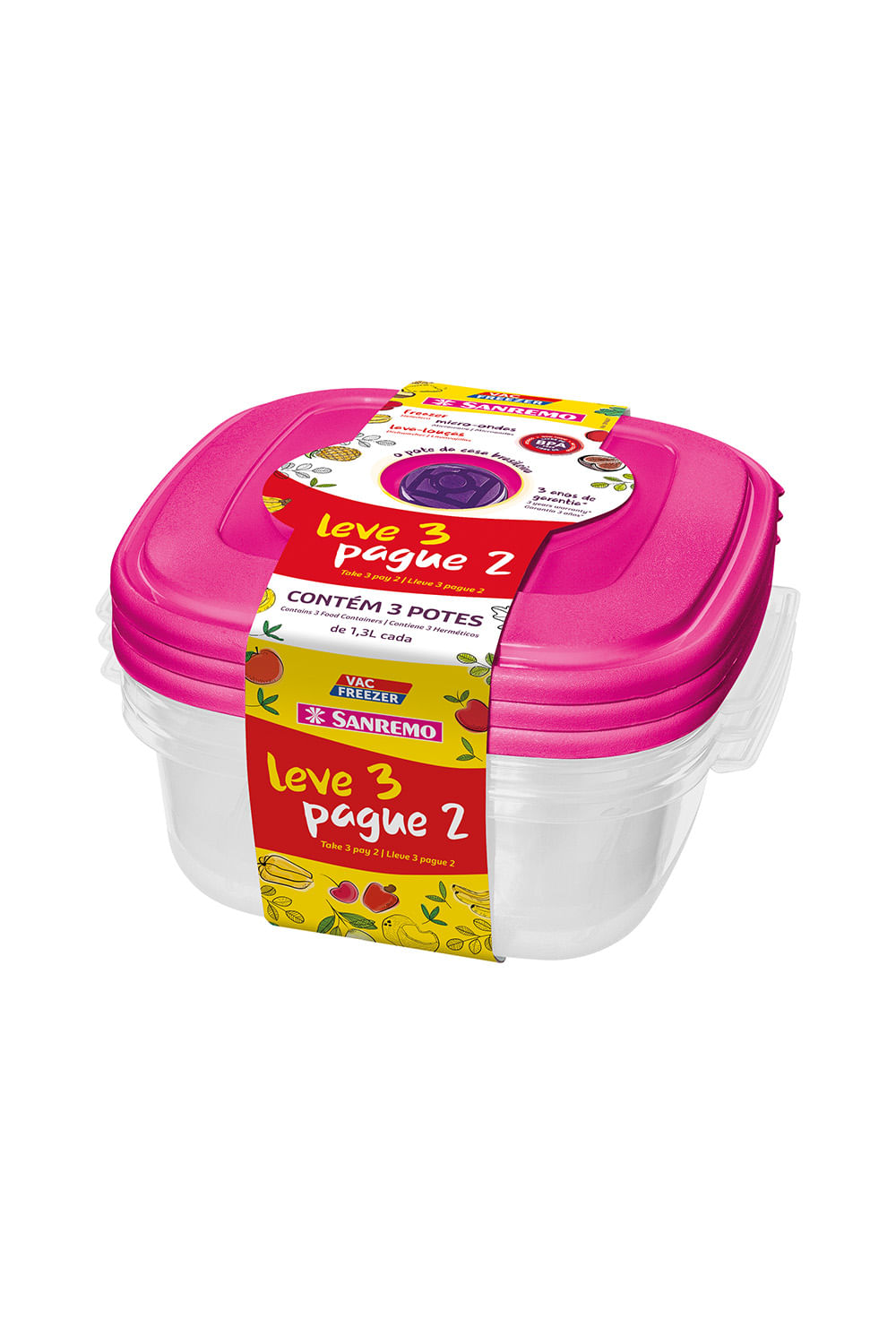 Encontraproduto.com.br - Conjunto de Potes Leve 3 Pague 2 Cores Sortidas Sanremo