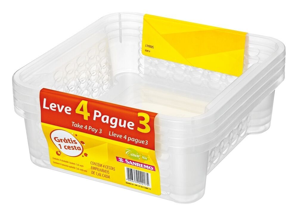 Encontraproduto.com.br - Jogo de Cestas Plásticas Sanremo 1,6L Transaparente