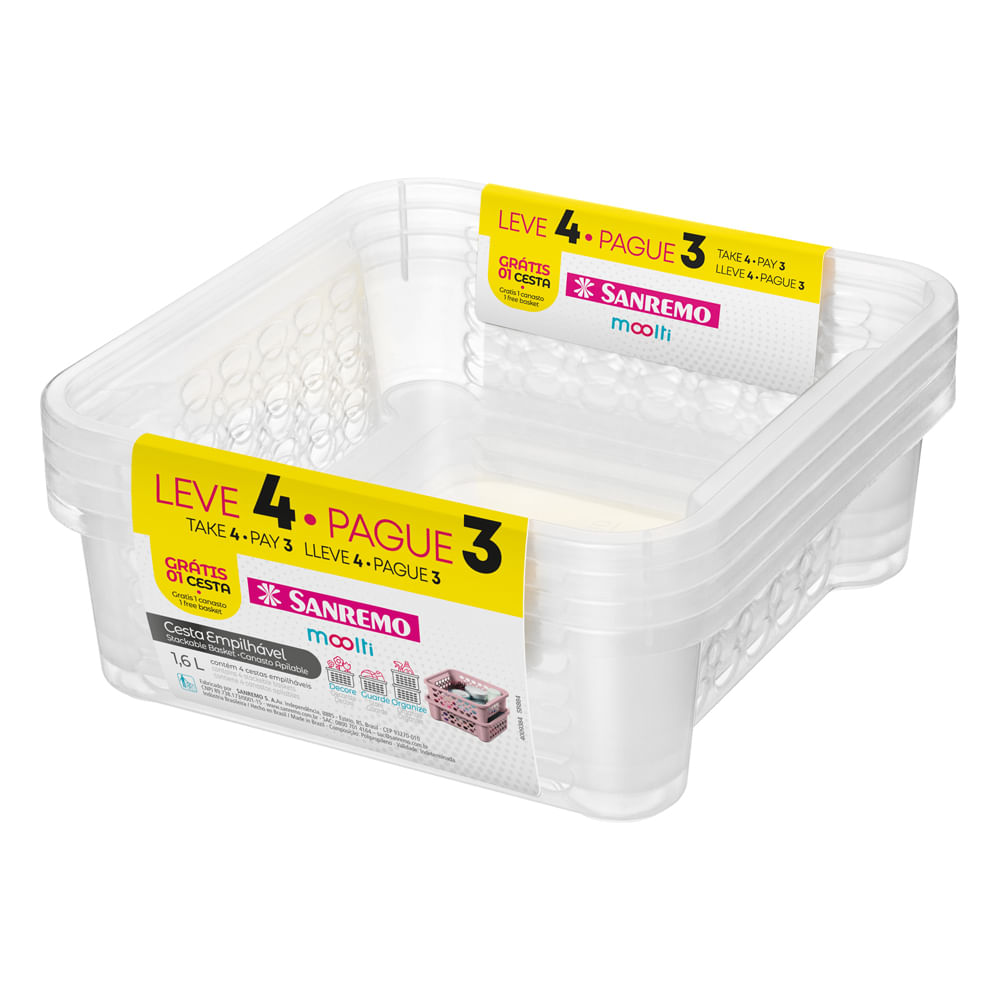 Encontraproduto.com.br - Jogo de Cestas Plásticas Sanremo 1,6L Transaparente