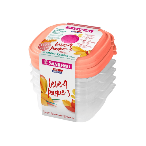 Encontraproduto.com.br - Conjunto de potes plásticos leve 4 pague 3 480ml - sanremo