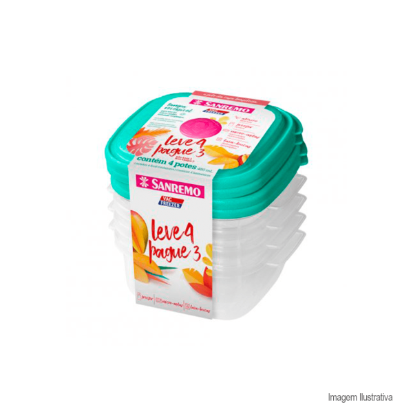 Encontraproduto.com.br - Conjunto de potes plásticos leve 4 pague 3 480ml - sanremo