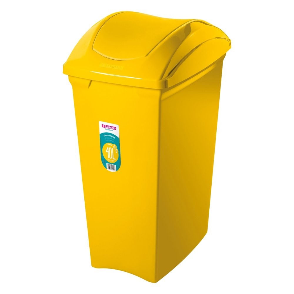 Lixeira Plástica com Tampa Basculante Amarela 40L Casablanca Sanremo