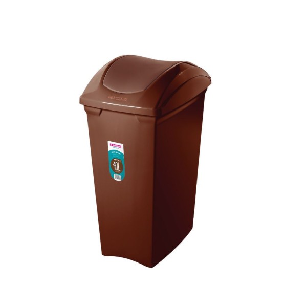 Encontraproduto.com.br - Lixeira Plástica com Tampa Basculante Marrom 40L Casablanca Sanremo