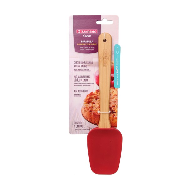 Encontraproduto.com.br - Espátula de Silicone com Cabo de Bambu Vermelha Casar Sanremo